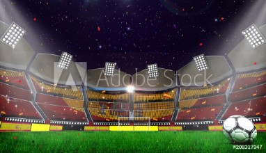 Bild på 3d rendring of stadium background Football Arena spanish flag